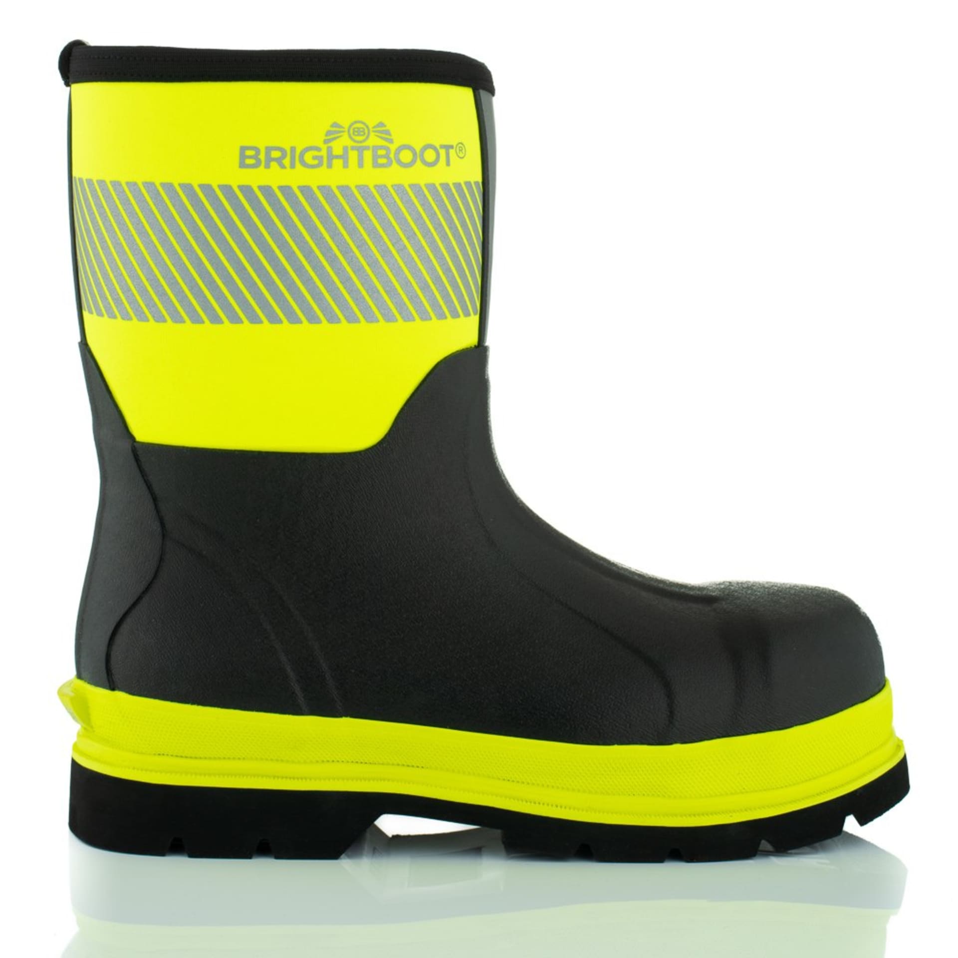 Hi-vis safety work boot packshot on white background - PPE photography UK