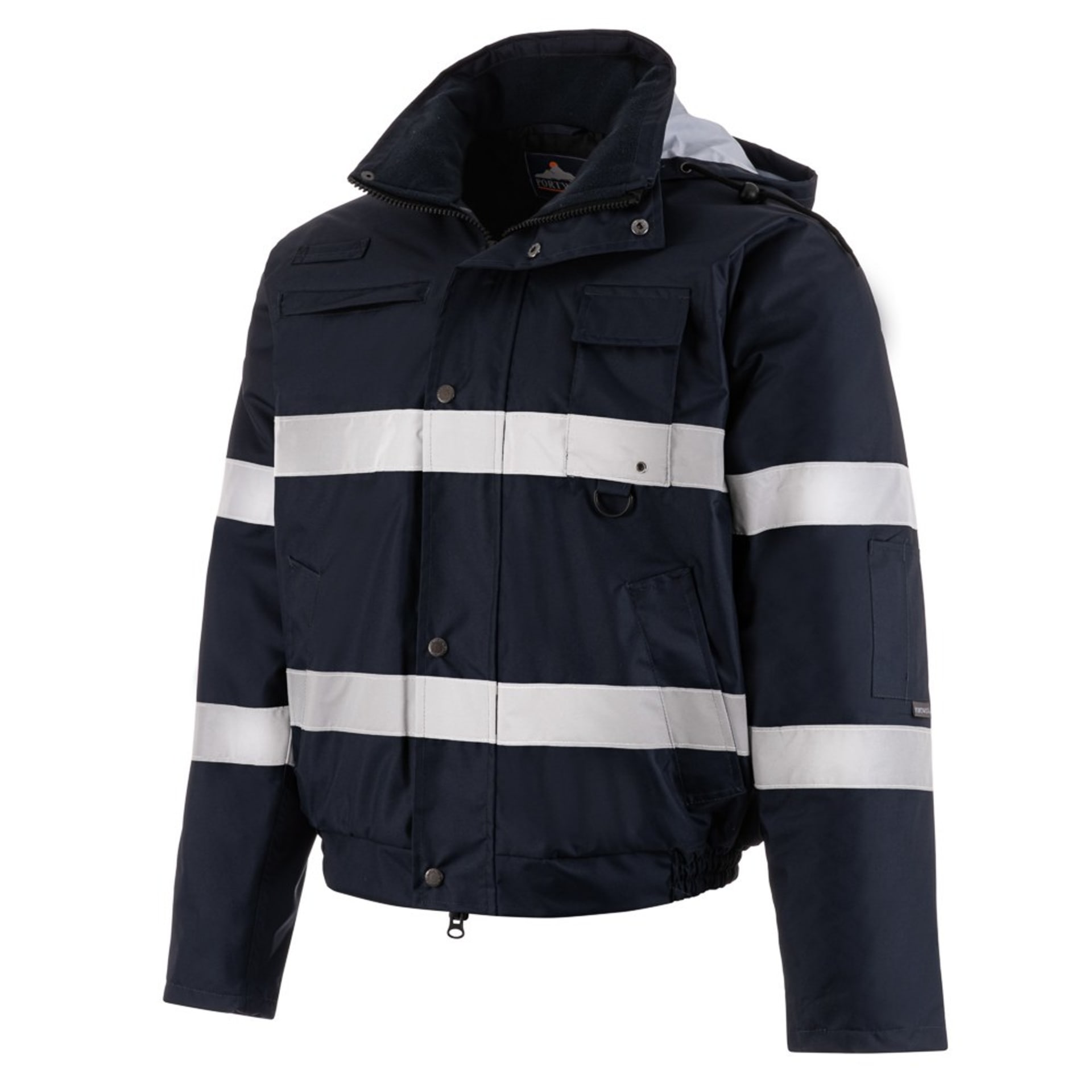 Navy hi-vis bomber jacket ghost mannequin reflective - PPE photography UK