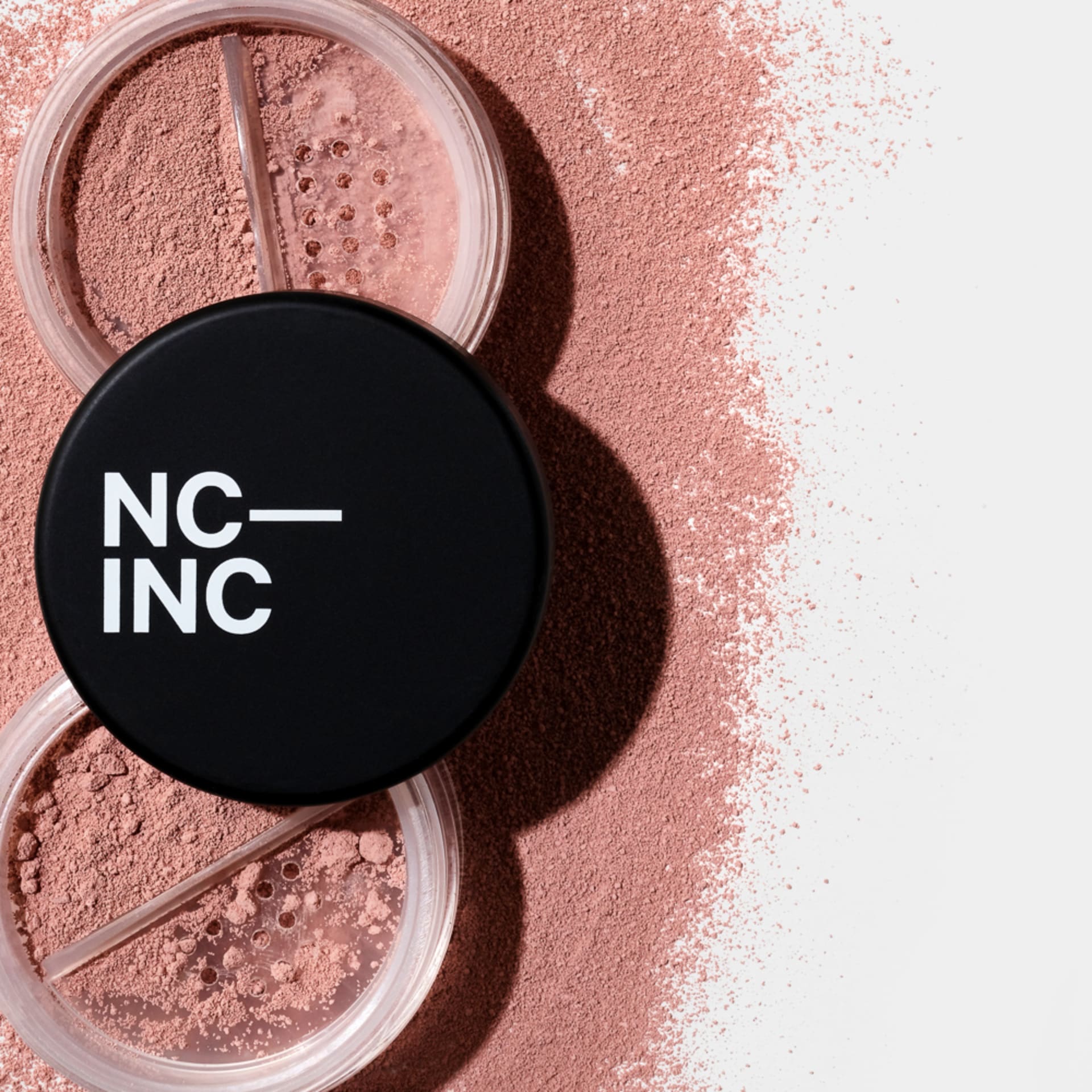 Mineral blusher and loose powder showing colour and texture