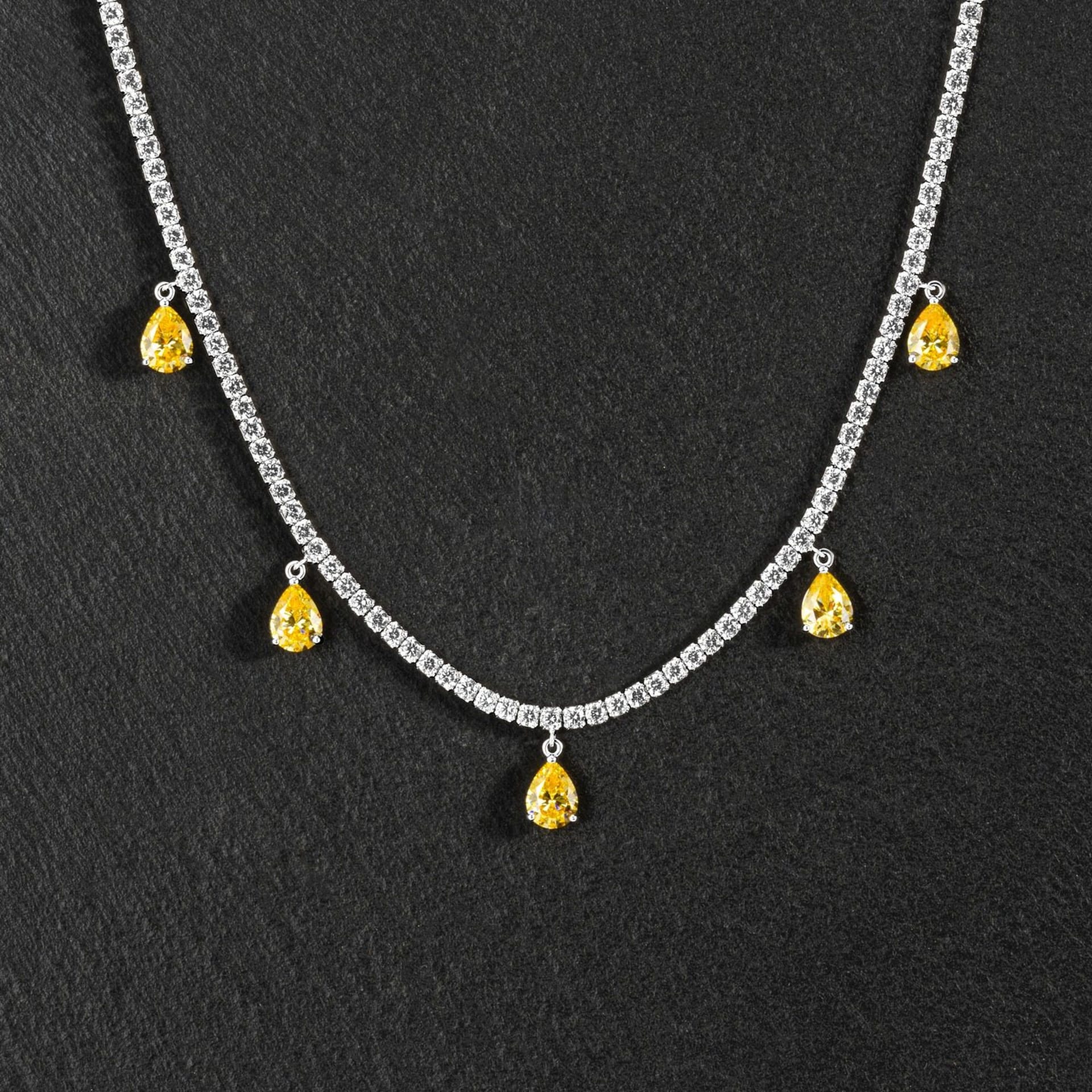 Yellow citrine teardrop and diamond tennis necklace - statement jewellery photography UK