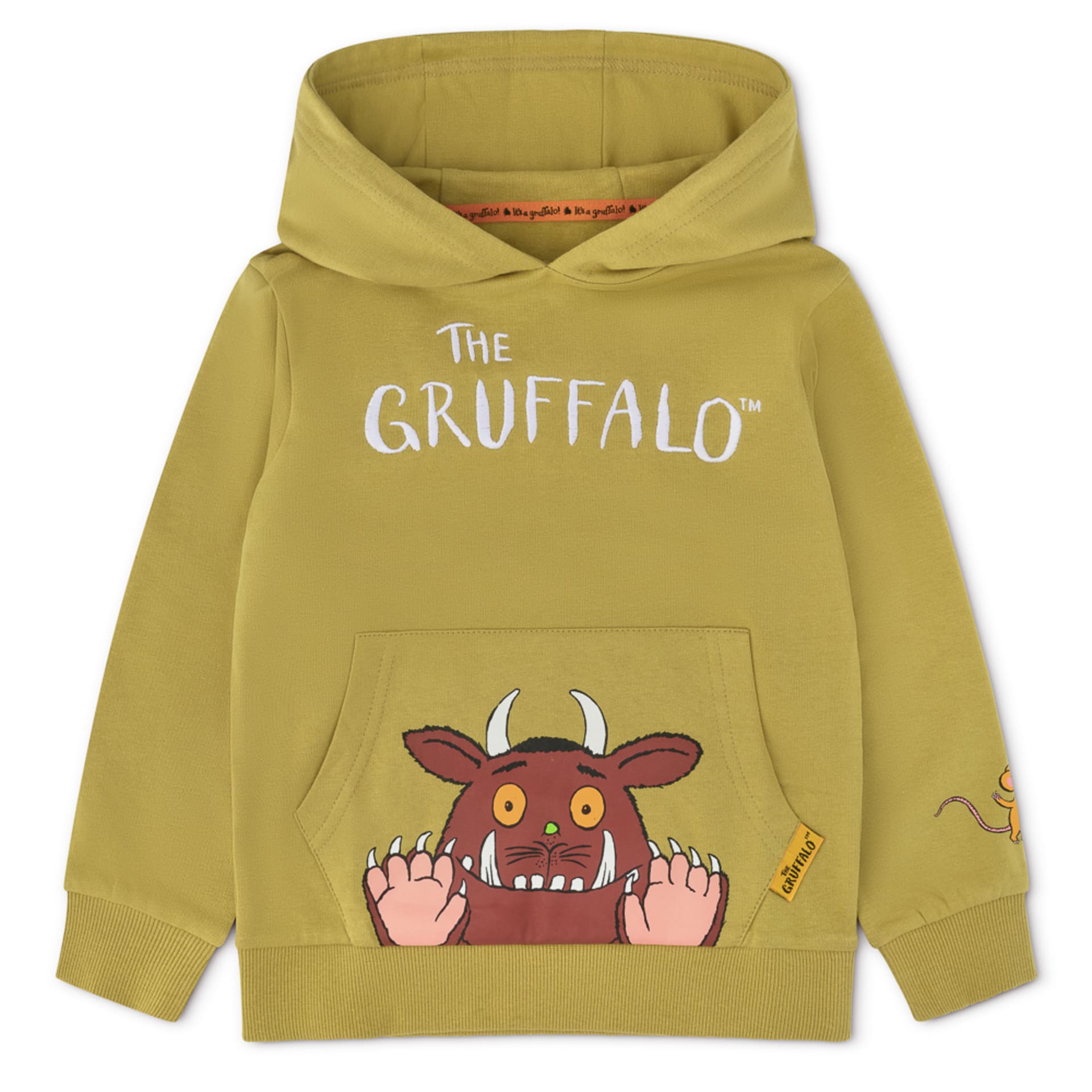 Gruffalo hoodie photographed on a ghost mannequin against white