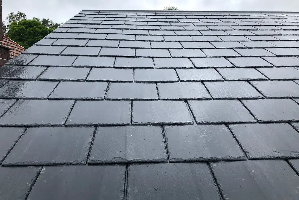 Close-up of slate roof tiles installed on luxury South Florida home