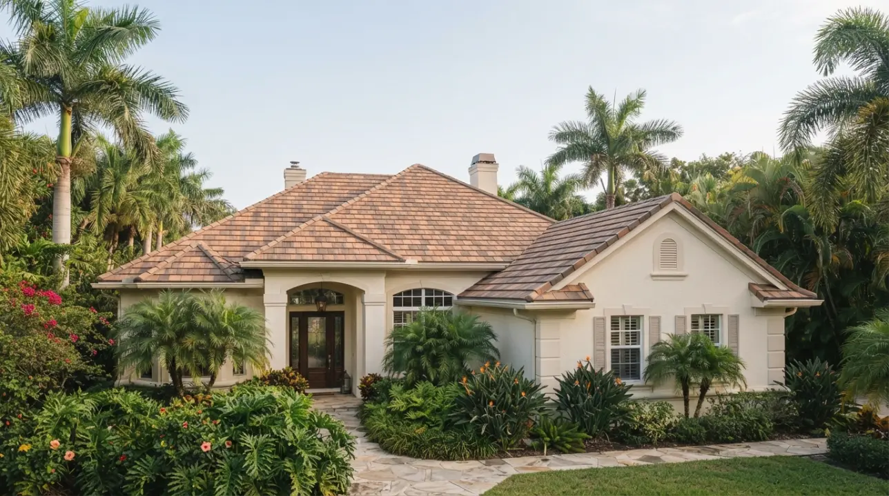 Home with metal shingle roofing in South Florida