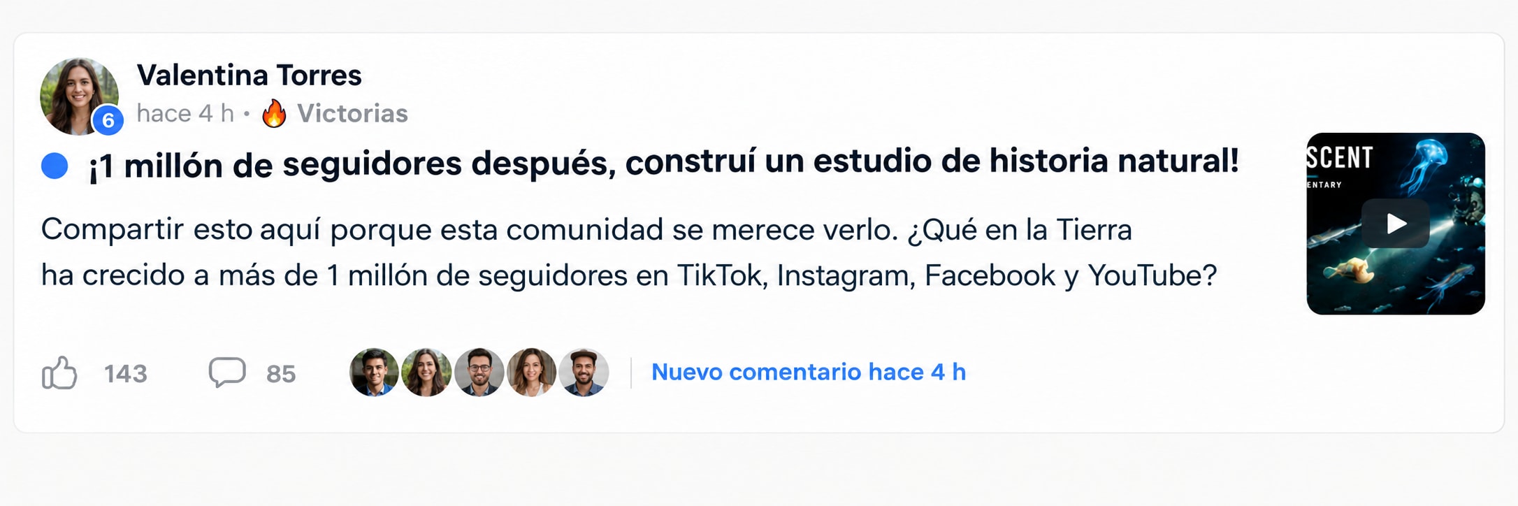 Publicación de Valentina sobre su estudio de historia natural
