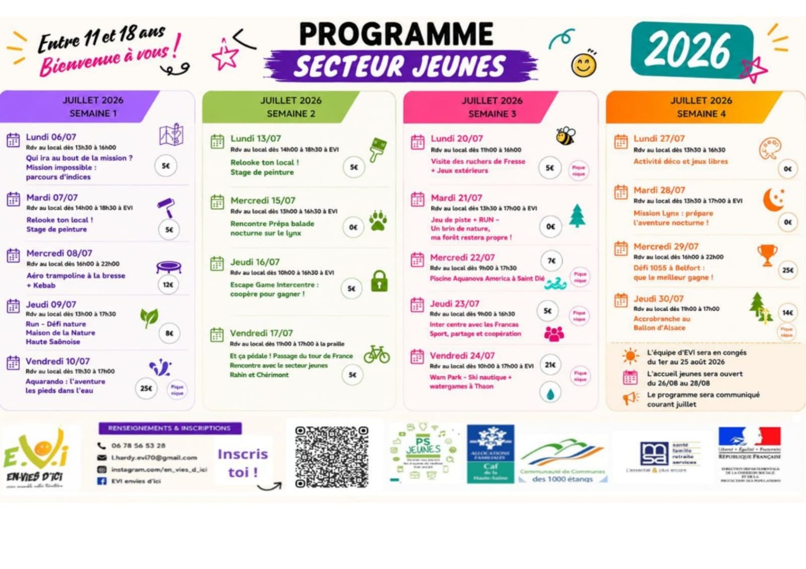 Secteur Jeunes EVI - Programme Semaine 4 : Déco, Grand Défi et Accrobranche