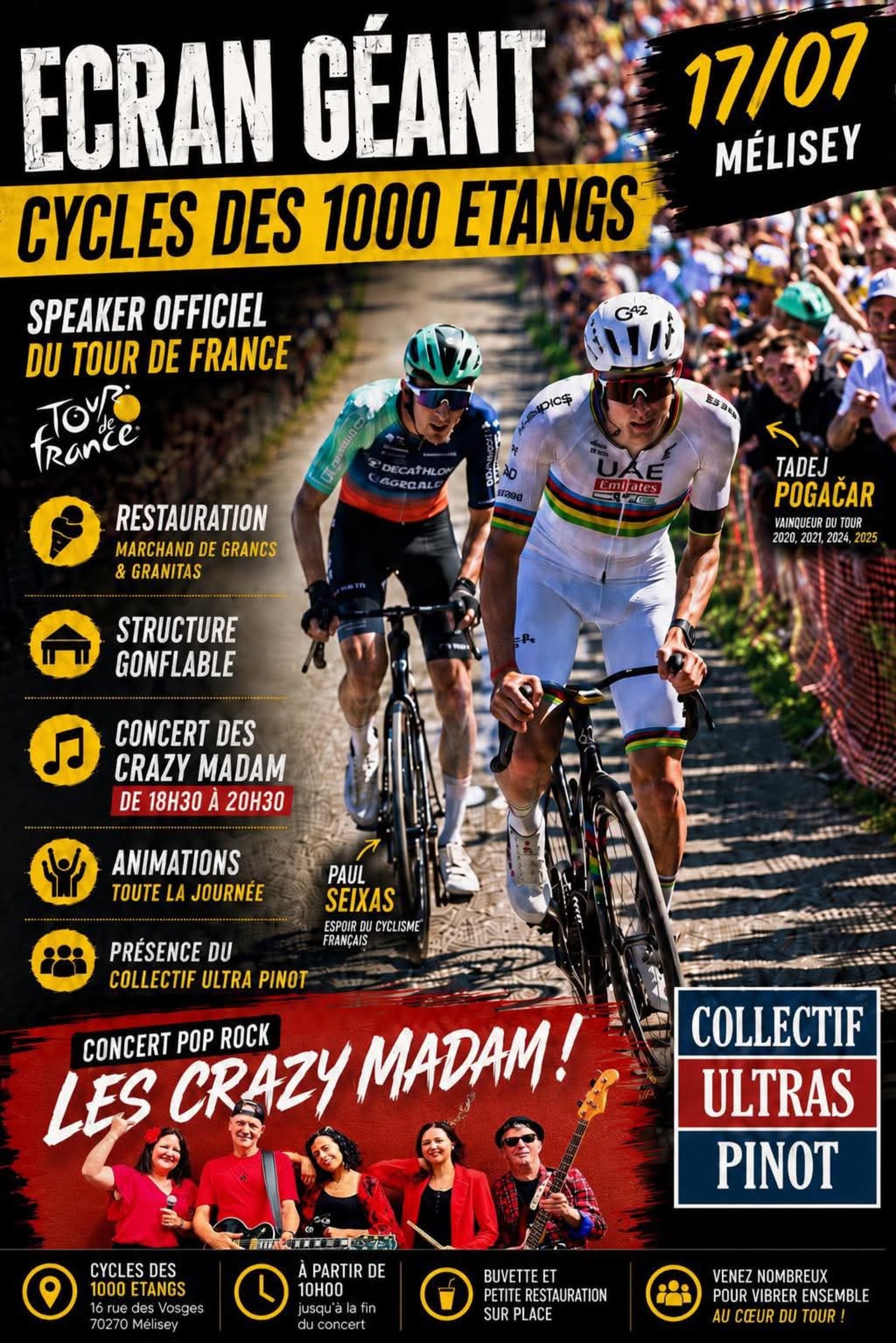Tour de France sur Écran Géant aux Cycles des 1000 Étangs