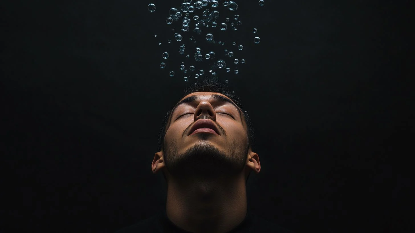 Surreal man with bubbles