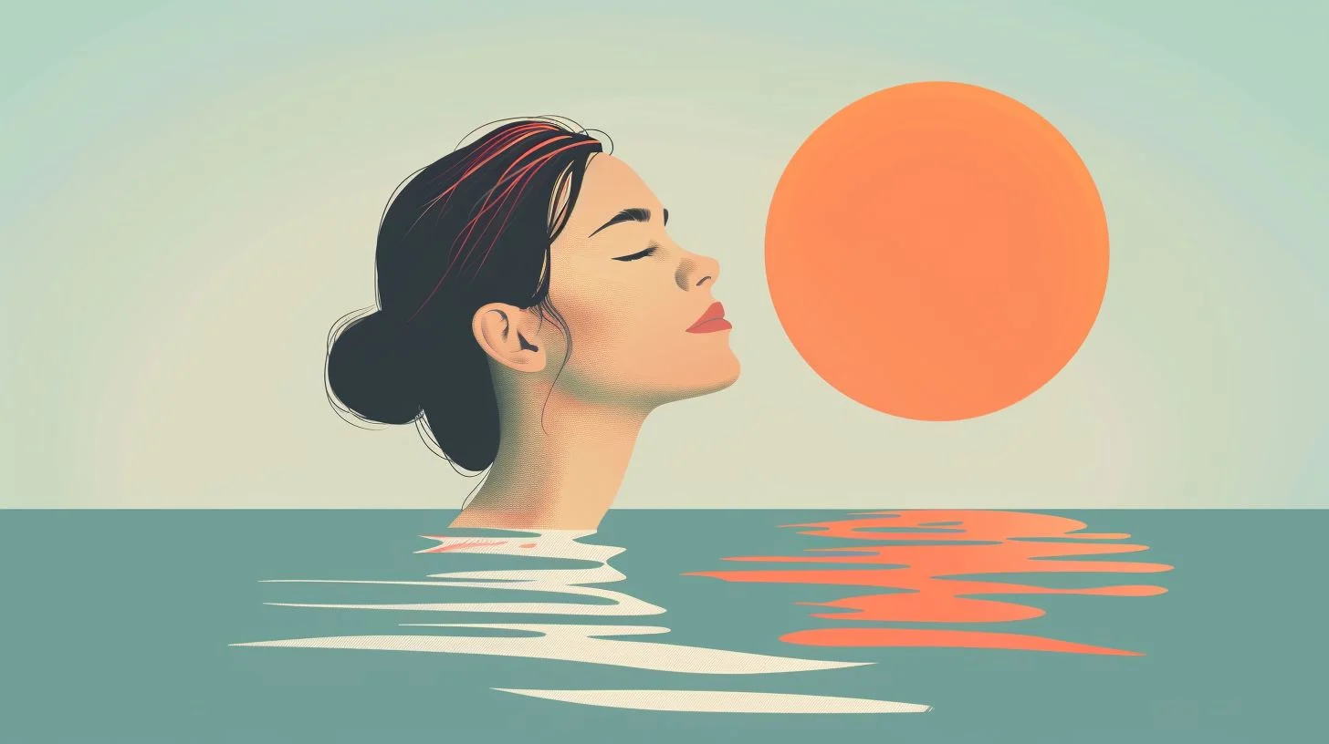 Vector Style Image of Woman in Water Enjoying the Sun Symbolic of Emotional Acceptance