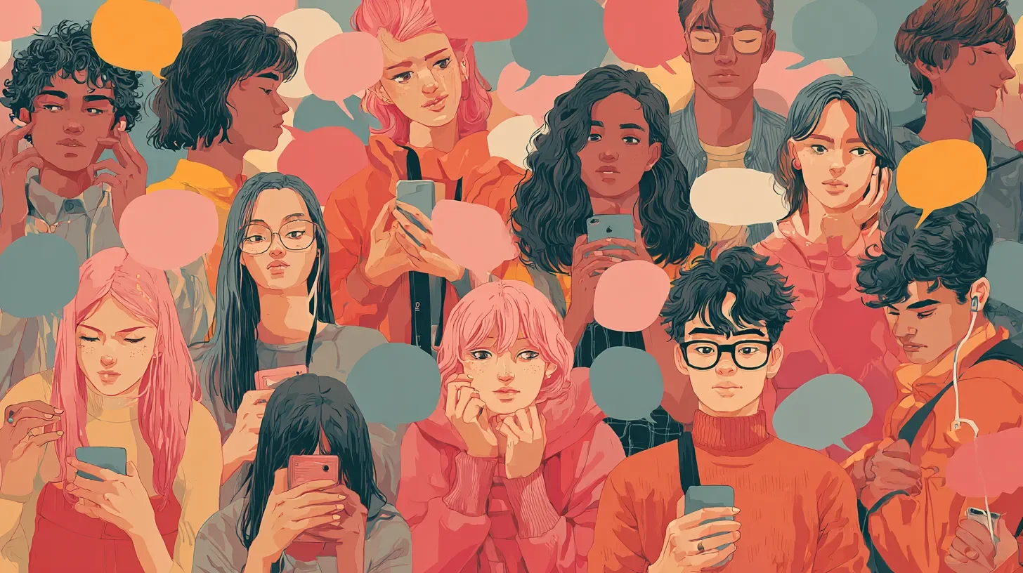 Graphic of gen-z in a crowd but alone on phones