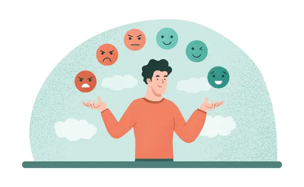 Illustration of a person confidently managing various emotions