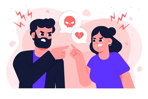 Illustration of a couple in a heated argument, both visibly upset.
