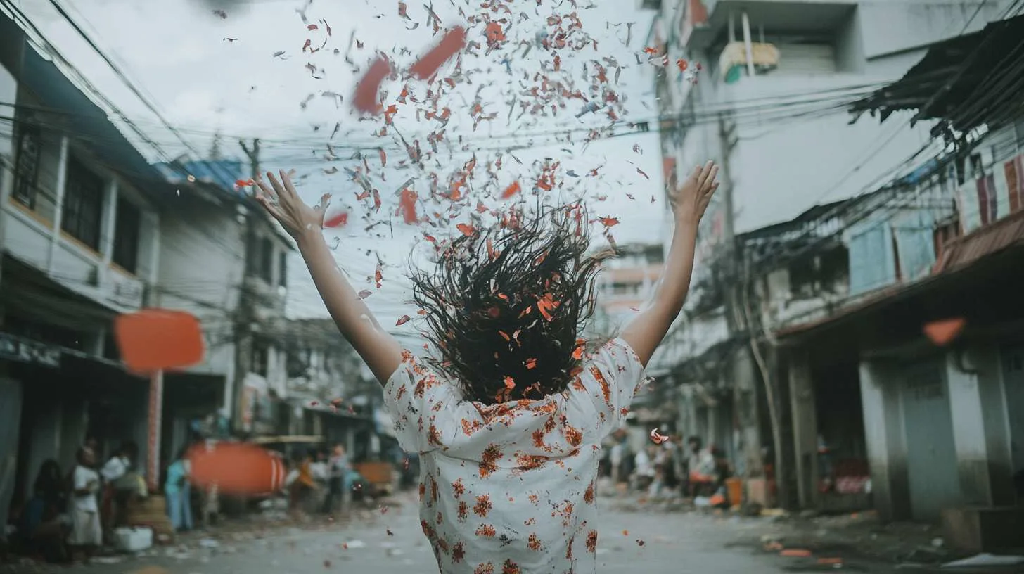 Person with arms in the air  throwing conffeti