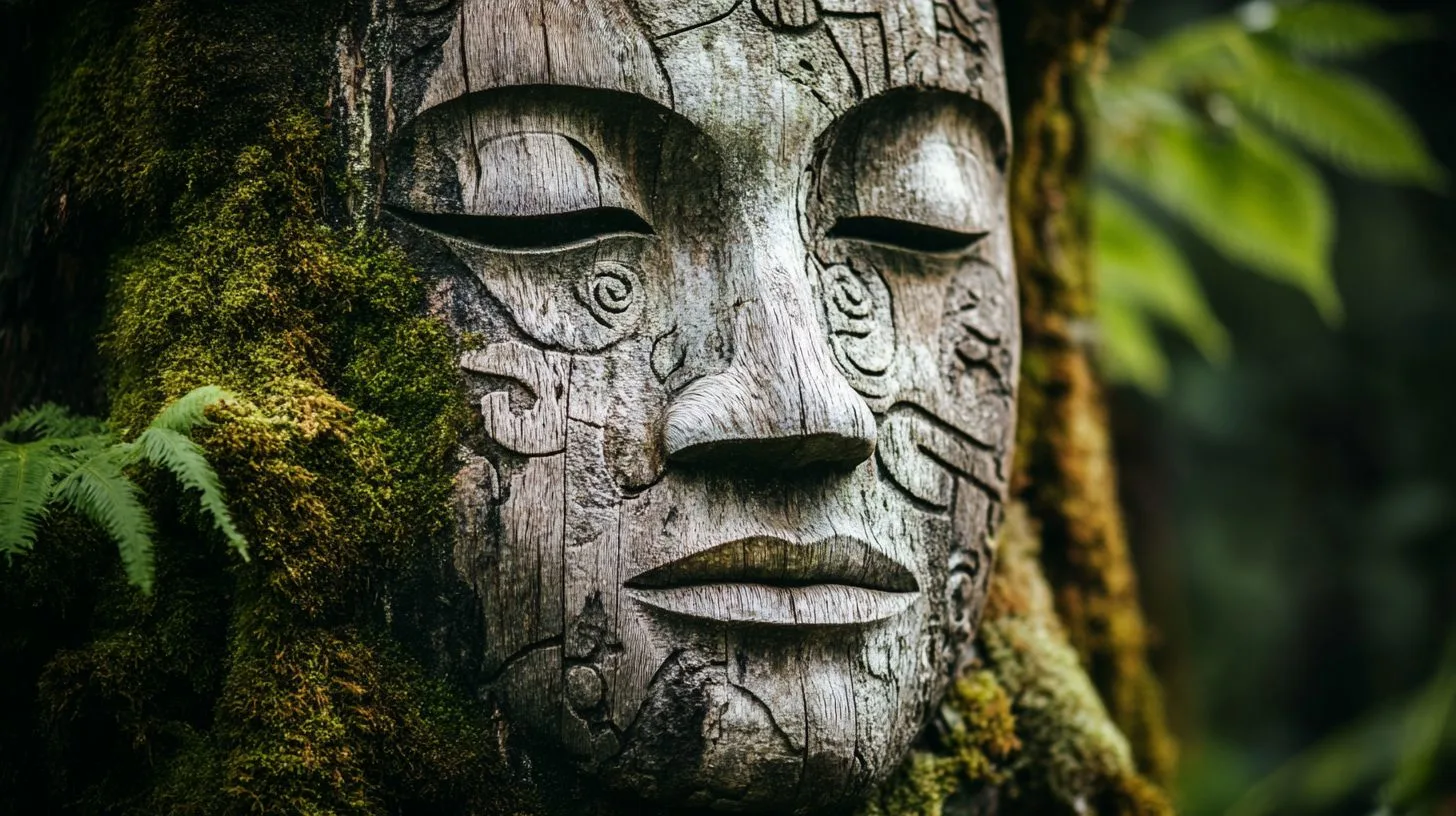 Carved face by the indigenous people of Canada