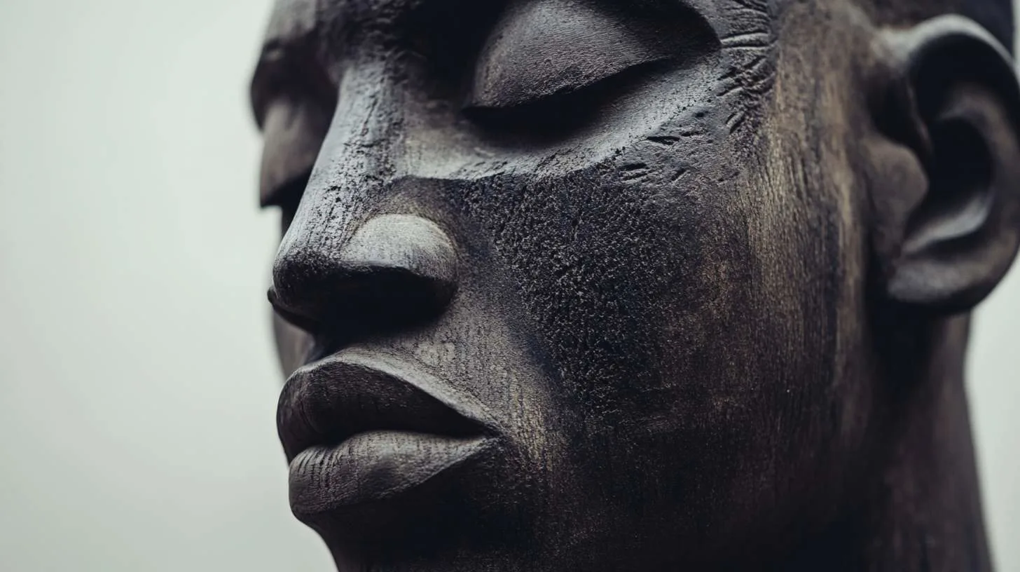 Strikingly calm strong beautifully masculine hard wood carved face