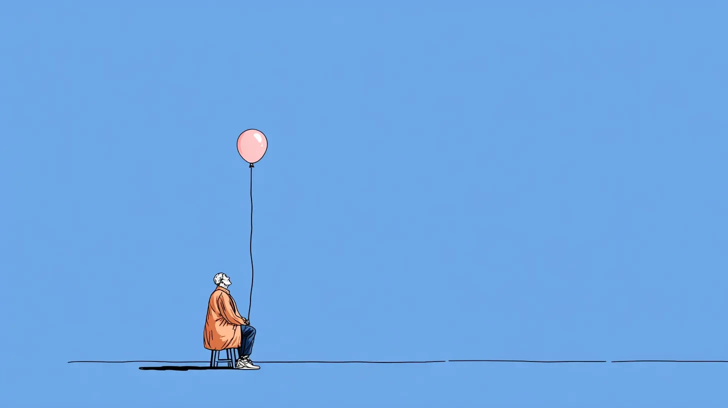 graphic of man looking up at balloon