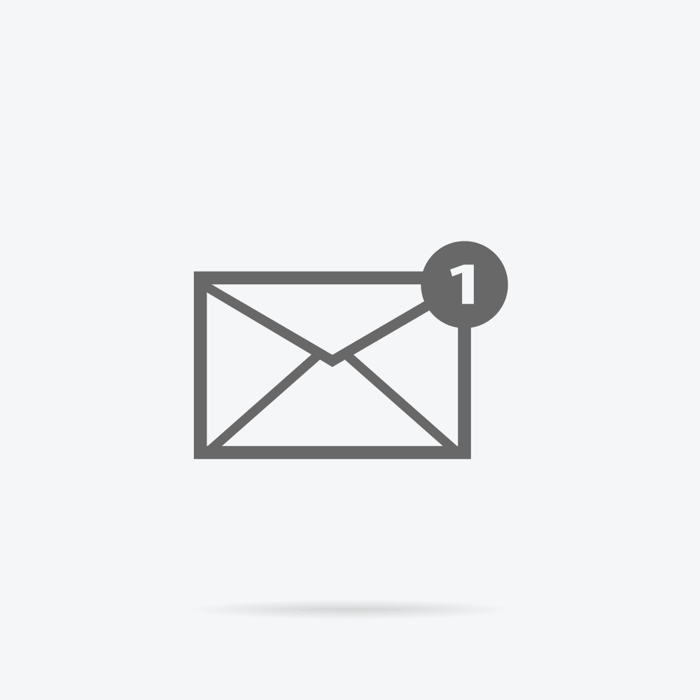 An envelope icon with a notification badge showing the number 1, centred on a light grey background.