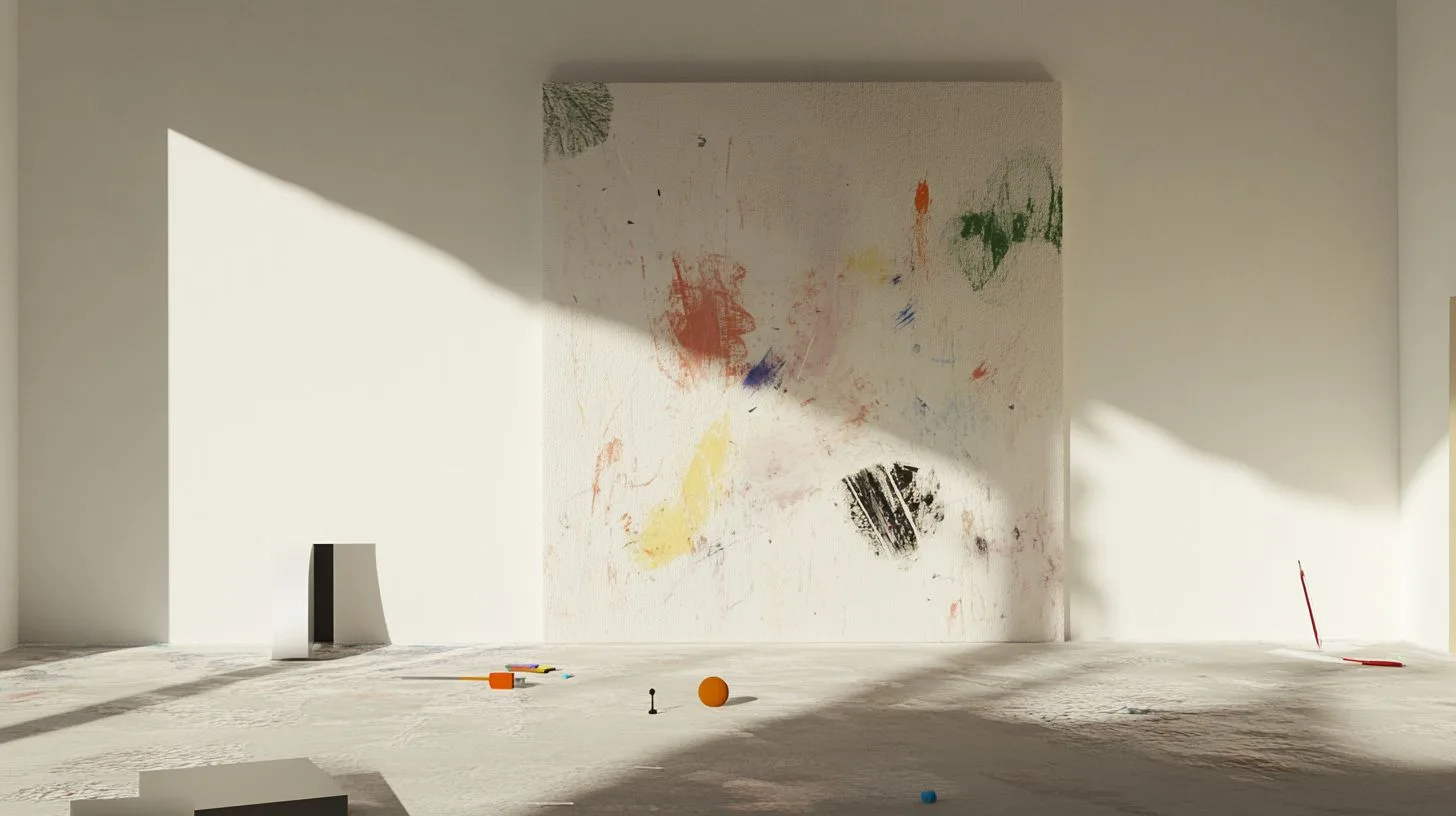 white canvas leaning against wall with abstract colour