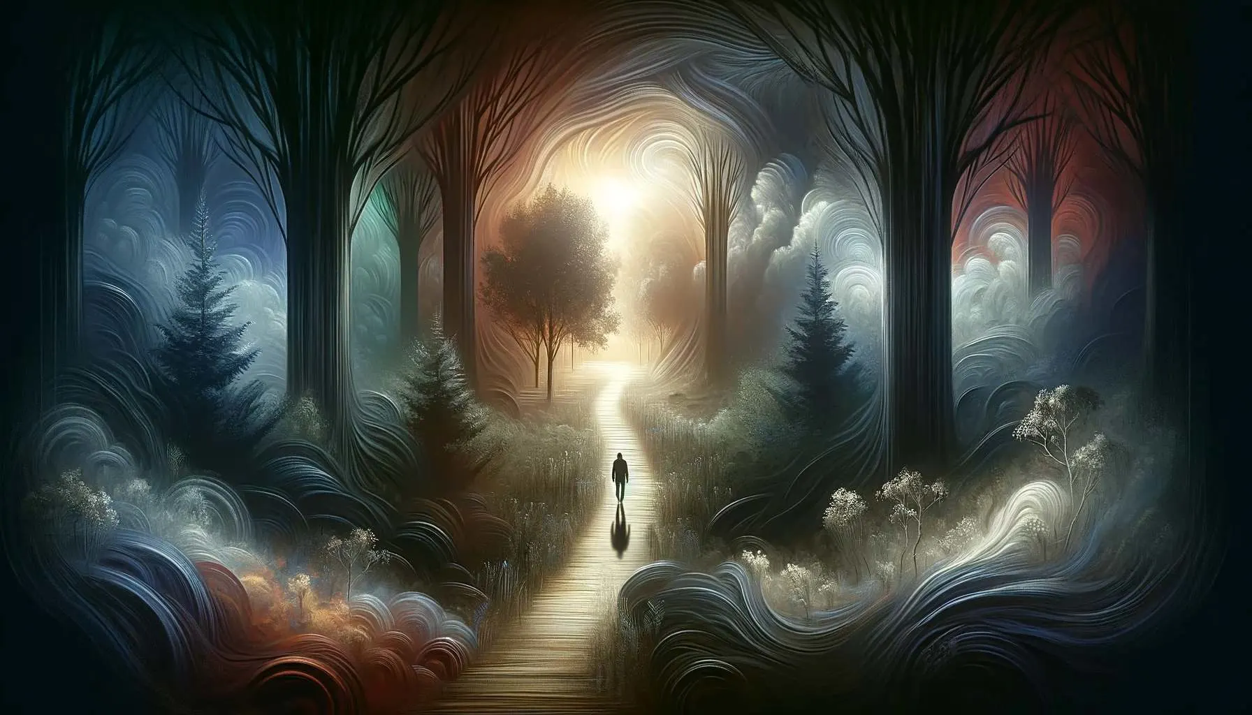 Walking through a dark depressing forest