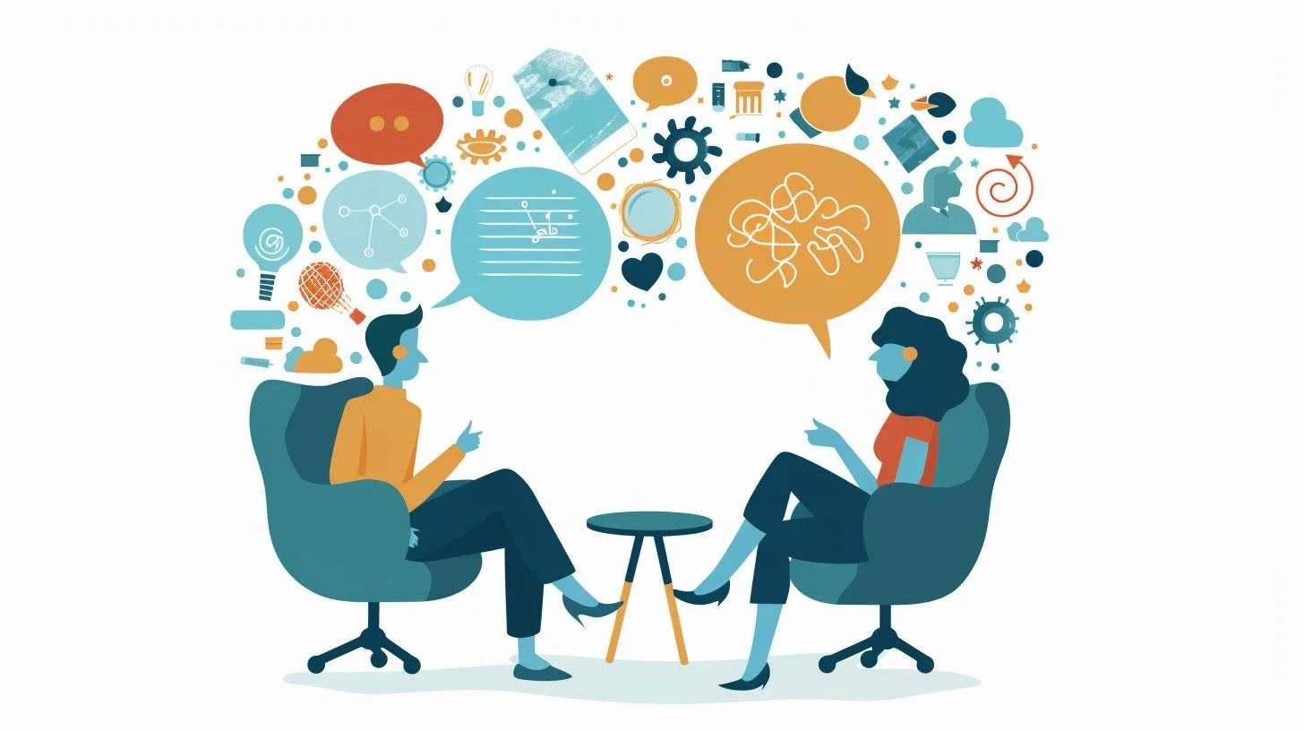 conceptual vector of client and therapist discussing the tools and techniques of therapy