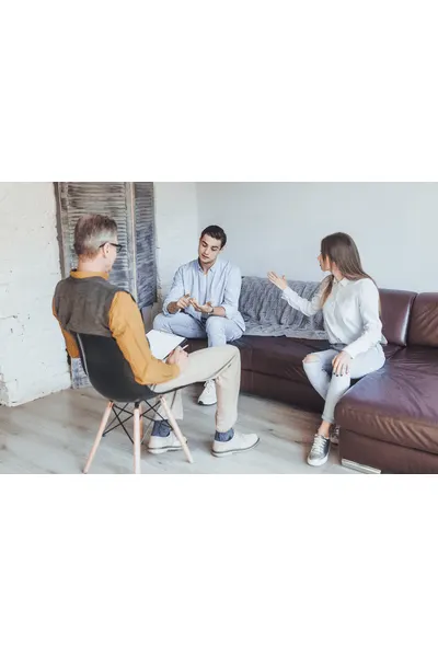 A couple explaining their problems to the therapist