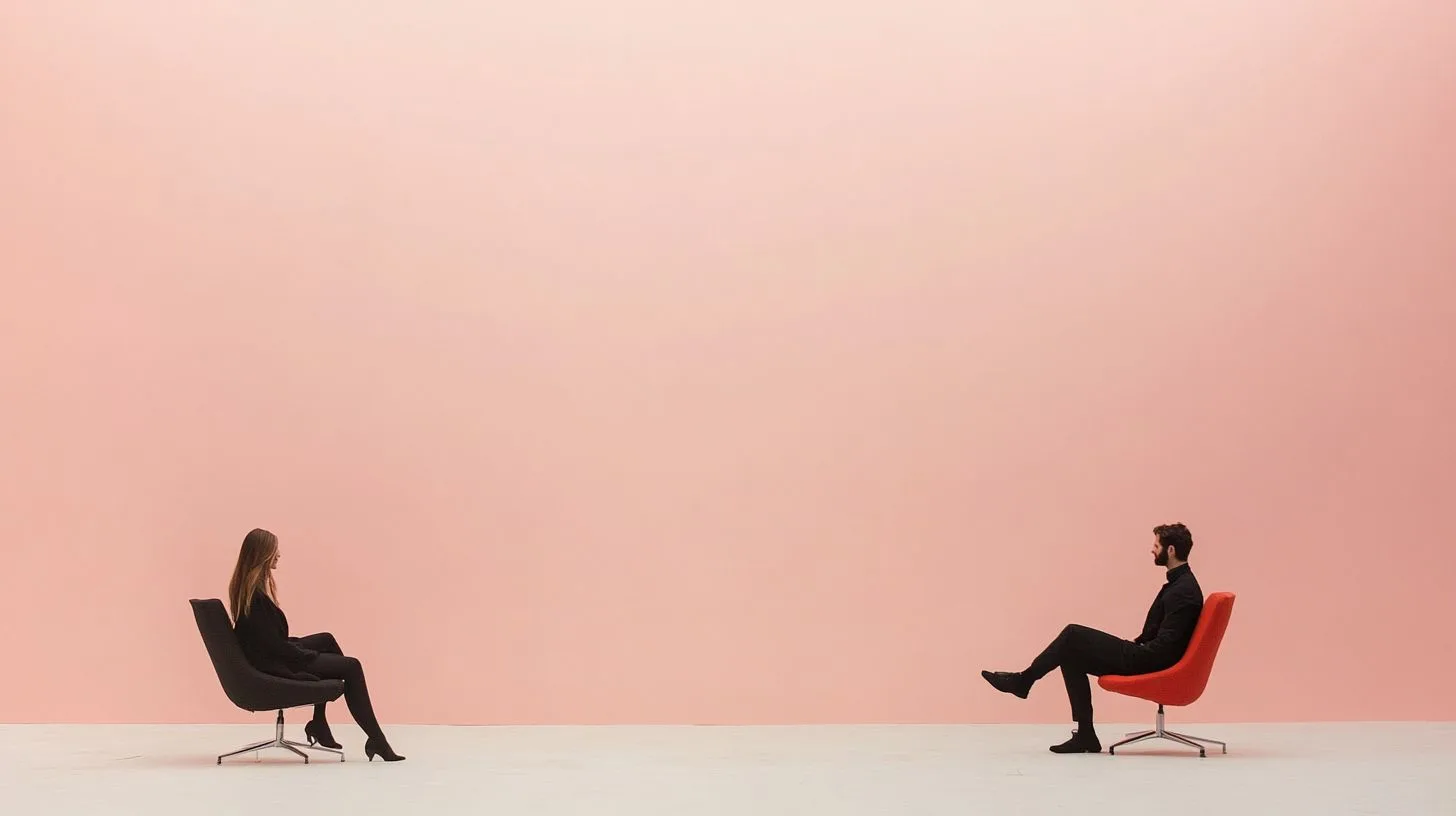 Woman therapists and man client facing each other on separate single chairs