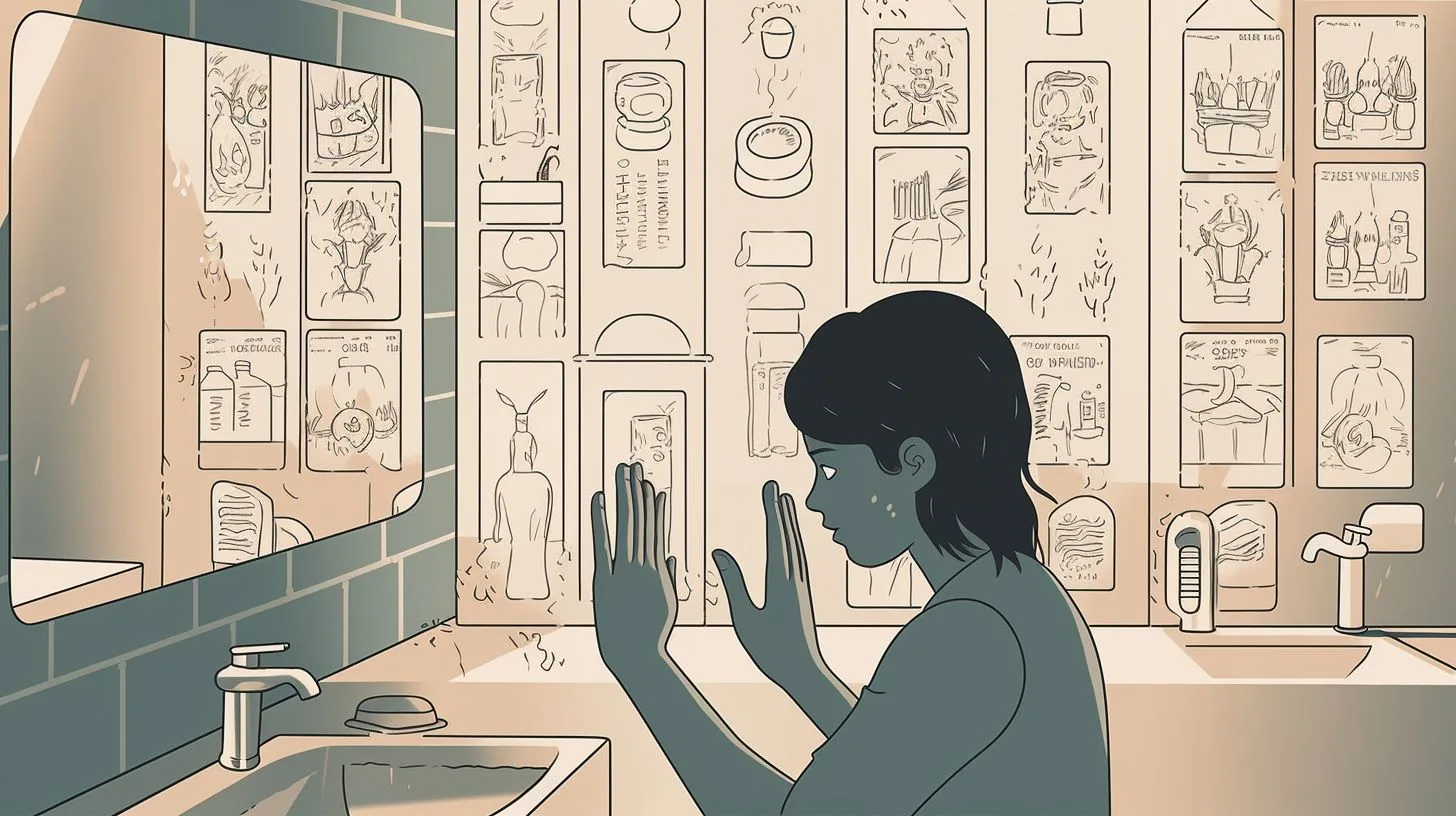 A visual representation of OCD where a girl is trapped in a room with artwork that depicts her obsessions - F42