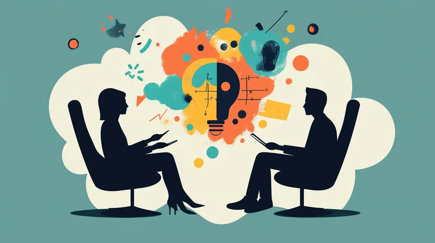 Vector style image of two people discussing therapy