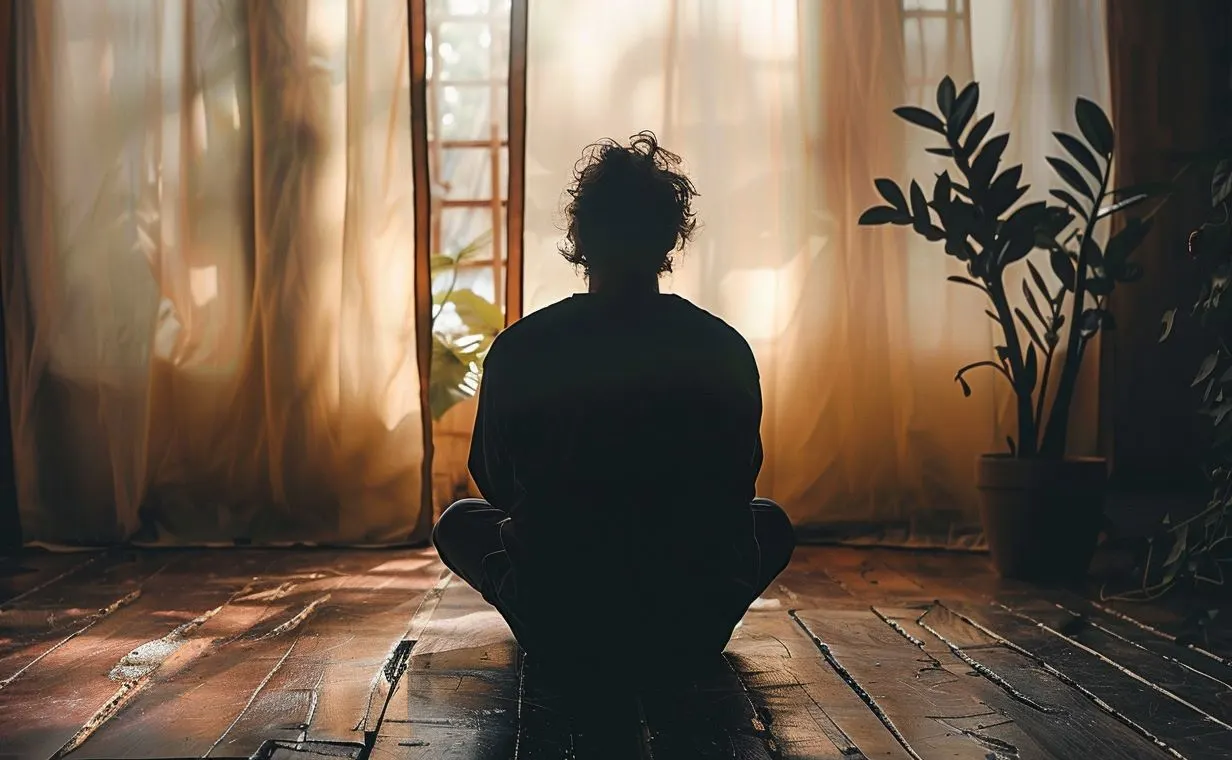 Person in meditative pose preparing for therapy