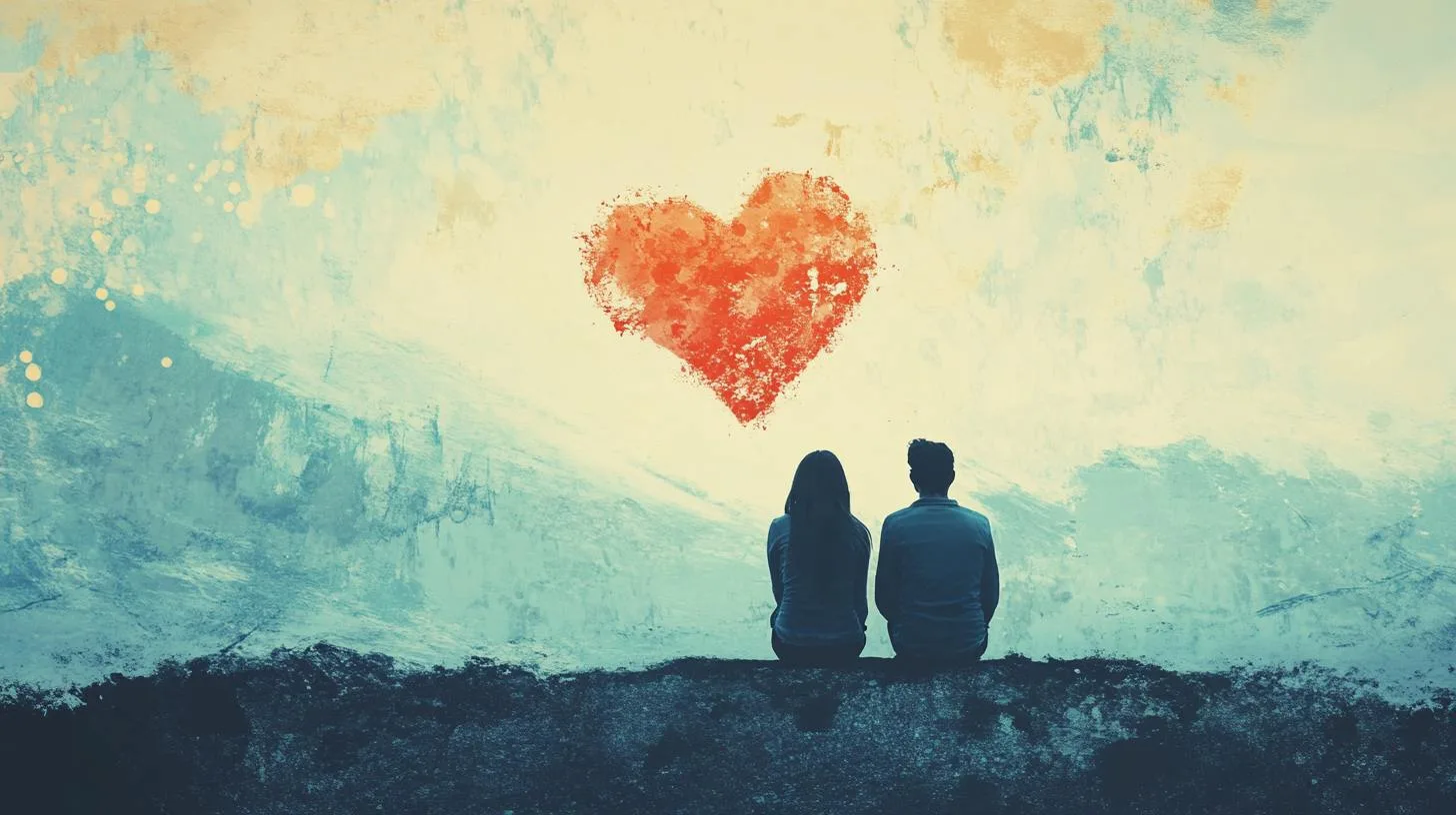 A couple looking at a heart.