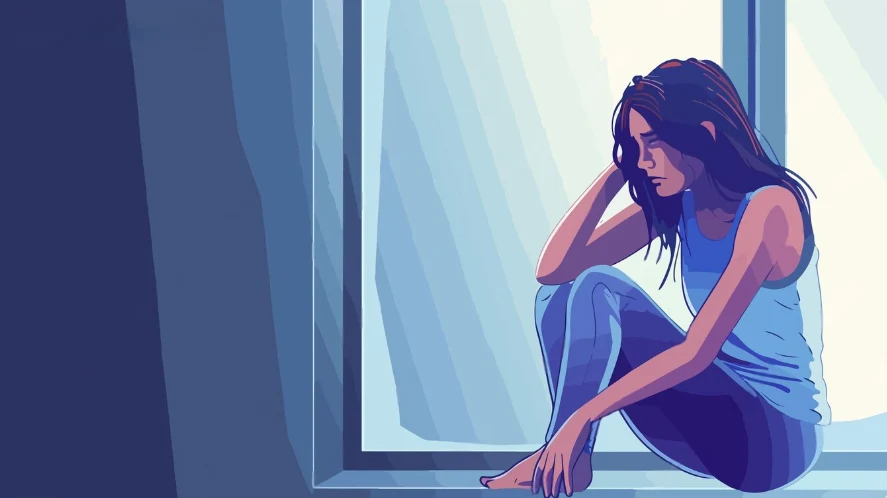 A girl being worried with variety of thoughts in her mind