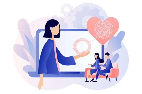 Illustration of a couple availing online therapy