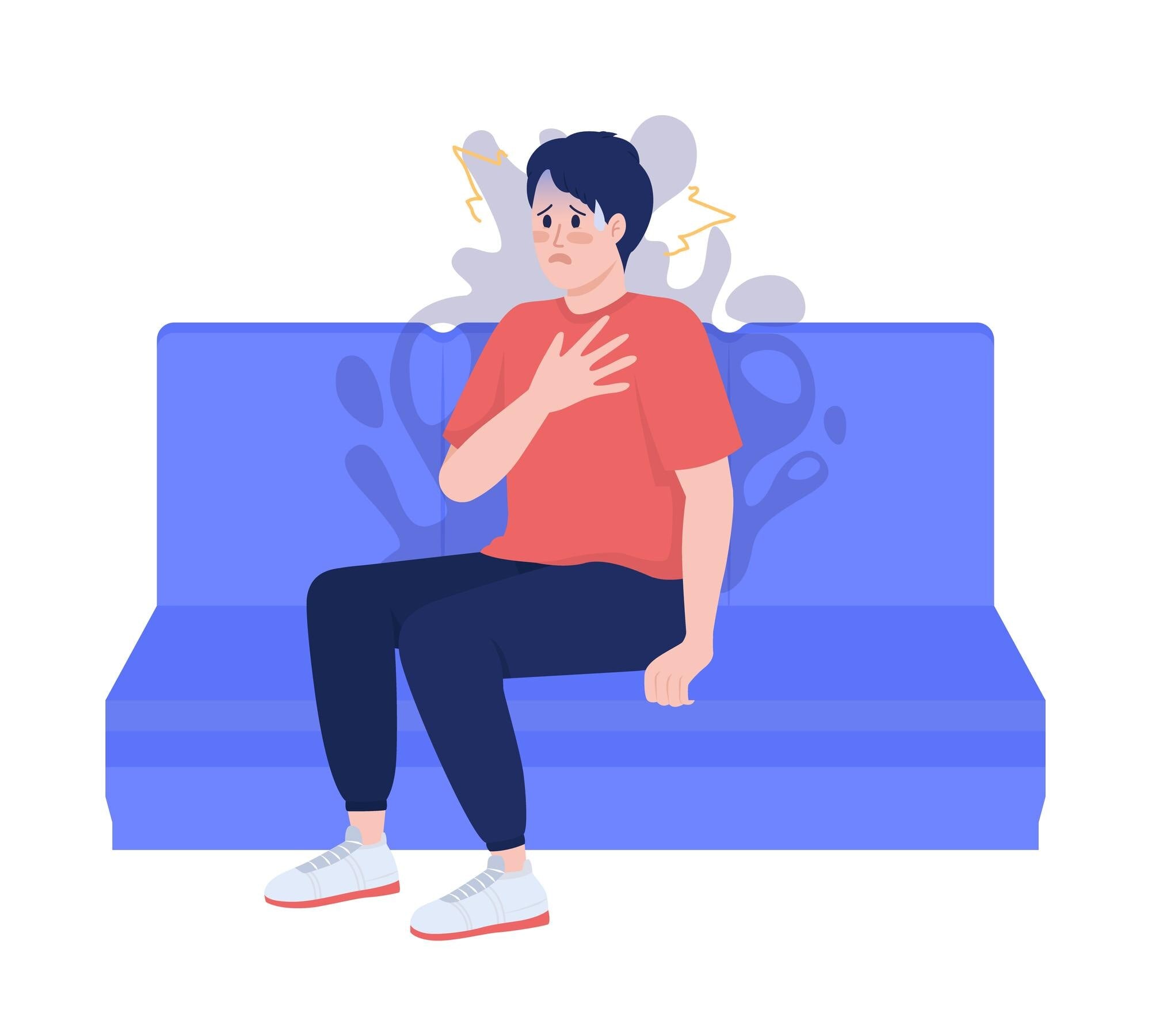 Illustration showing a man having anxiety tremors
