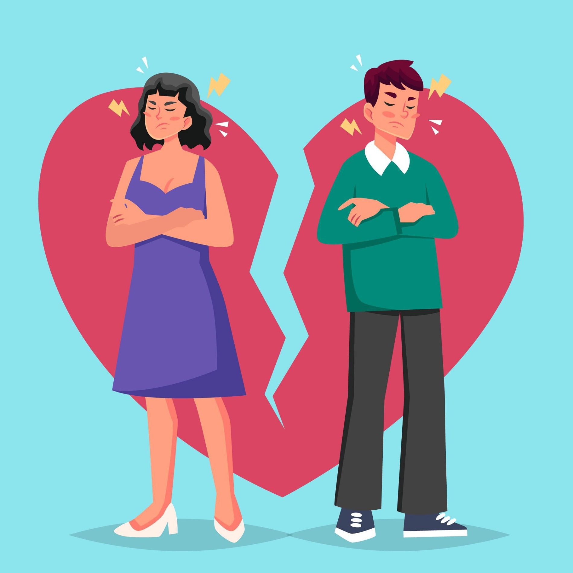 Illustration of a broken heart between an angry man and woman