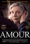 Film poster for Amour, depicting a tender moment between an elderly couple, reflecting themes of love and mental health challenges.
