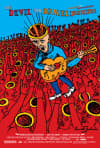 Colorful movie poster for The Devil and Daniel Johnston, featuring Daniel playing guitar with a crowd cheering in a vibrant setting.