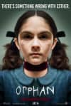 Movie poster for Orphan, featuring a girl with pigtails and a serious expression, highlighting themes of psychological suspense.