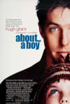 Film poster for About a Boy featuring Hugh Grant, depicting themes of relationships and personal growth.