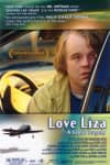 Movie poster for Love Liza, featuring a young man in a car, reflecting themes of grief and mental health struggles.