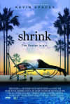 Movie poster for Shrink, featuring a man reclined on a chaise lounge against a sunset background, highlighting mental health themes.