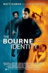 Movie poster for The Bourne Identity featuring Matt Damon, depicting themes of identity and psychological tension.