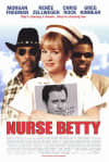 Movie poster for Nurse Betty featuring a nurse with two men, exploring themes of mental health and identity.