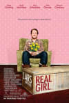 Lars sits on a box, surrounded by flowers, in the poster for Lars and the Real Girl, exploring themes of mental health and relationships.