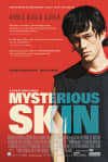 Film poster for Mysterious Skin, featuring a young man with dark hair, exploring themes of mental health and trauma.