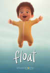 Animated child in a yellow onesie joyfully floating against a soft, blue background, symbolizing freedom and exploration.