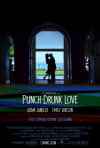 Poster for Punch Drunk Love, featuring a silhouette of a couple against a window, reflecting themes of mental health and relationships.