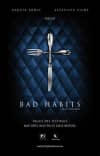 Poster for the film Bad Habits, featuring crossed forks and knives on a blue background, exploring complex themes of mental health.