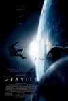 Movie poster for Gravity, featuring an astronaut in space with Earth in the background, highlighting themes of isolation and survival.