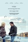 Film poster for Manchester by the Sea, featuring two characters by the water, depicting themes of loss and mental health.