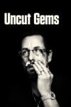 Black-and-white poster for Uncut Gems featuring a man with glasses and a cigarette, highlighting themes of mental health and complexity.
