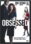 Movie poster for Obsessed, featuring Boris Kodjoe, Beyoncé, and Ali Larter, highlighting themes of emotional and psychological conflict.